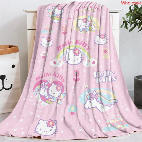 HK Cat Patterned Flannel Blanket with Air Conditioning Cover Blanket, Summer Nap Blanket