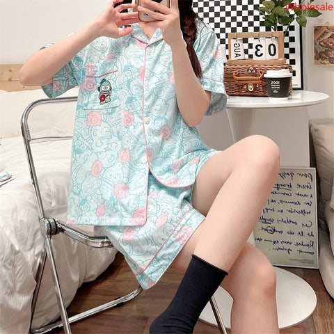 In The Summer of 2023, Women&#039;s Fishman Small Lapel Cardigan Short-sleeved Shorts Home Service Suit with Pure Cotton Pajamas