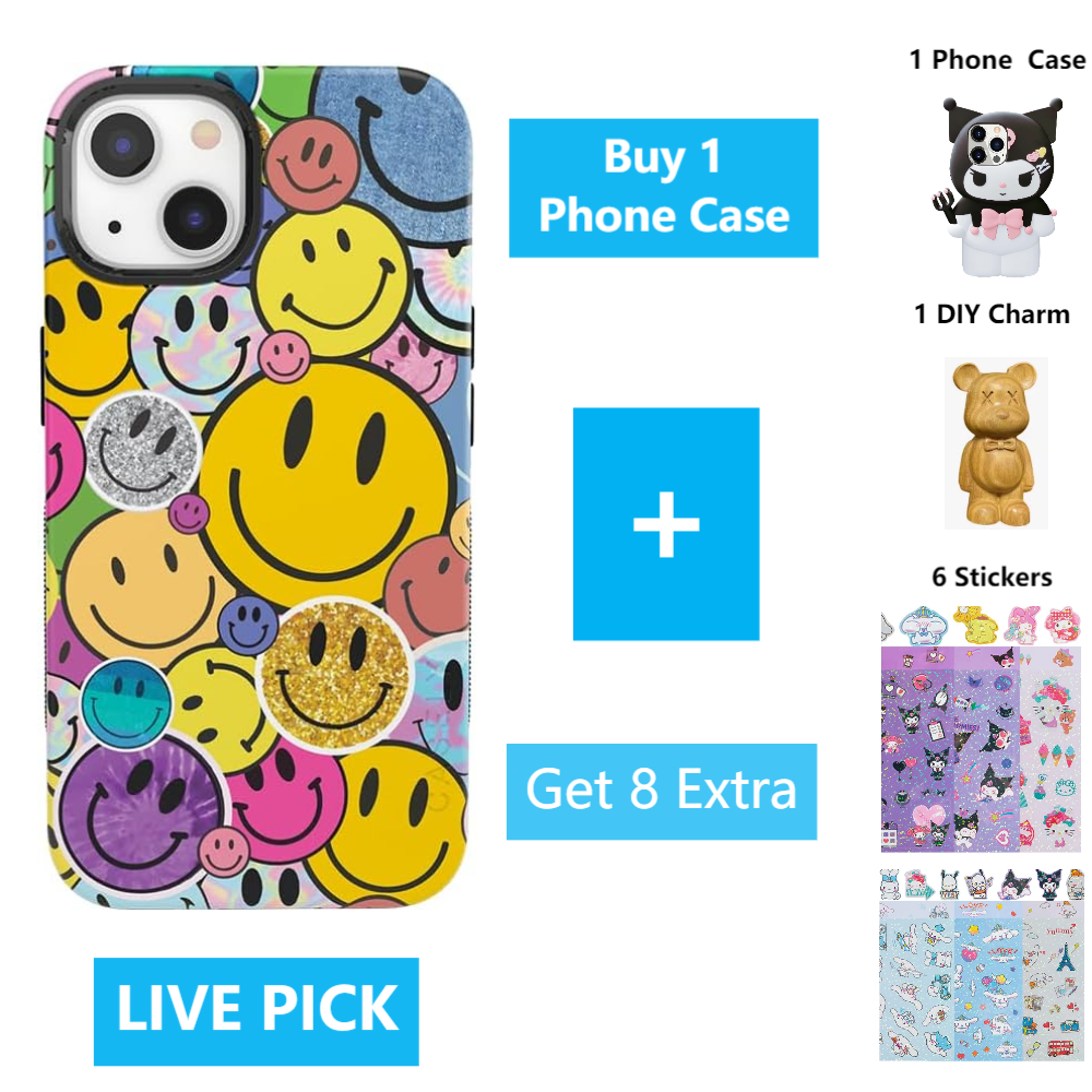 1 Phone Case Get 8pcs (1 Phone Case + 1 Handmade Charm + 6 DIY Stickers) LIVE PICK