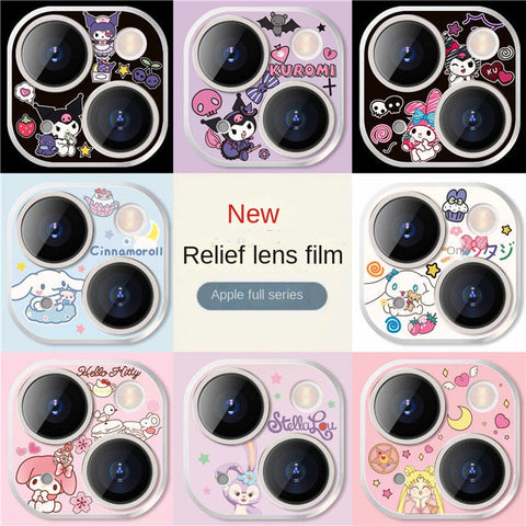 Apple 15 Cartoon Embossed Lens Film IPhone 11 Rear Camera Lens Sticker 14 ProMax Protective Ring Kulomi