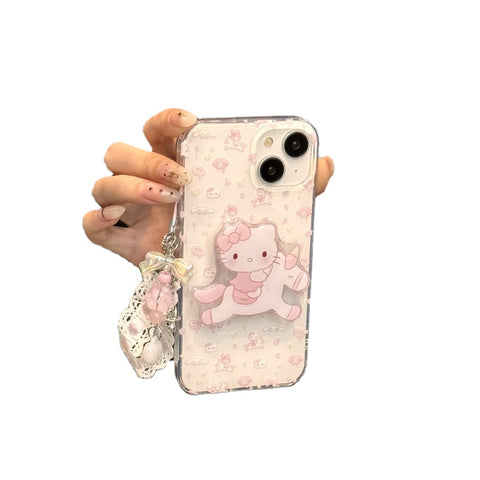 Cute Cartoon Sanrio My Melody Hello Kitty Unicorn Bracket for Apple 15 Mobile Phone Case Pendant Japan and South Korea Ins Wind Girl IPhone14promax13 Anti-fall 12/11 Protective Cover.