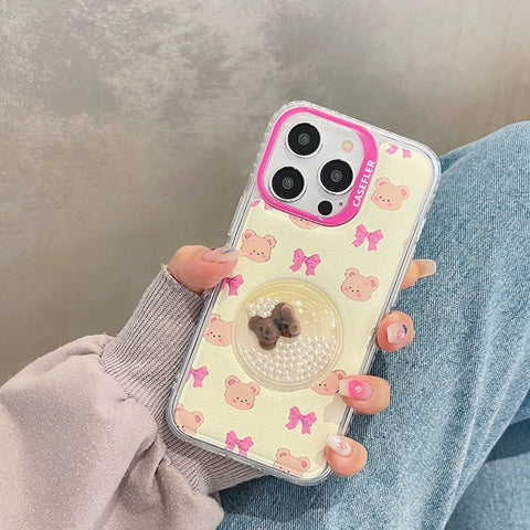 Bear Hard iPhone Cases with Pearls Suitable for iPhone 11-15 Pro Max