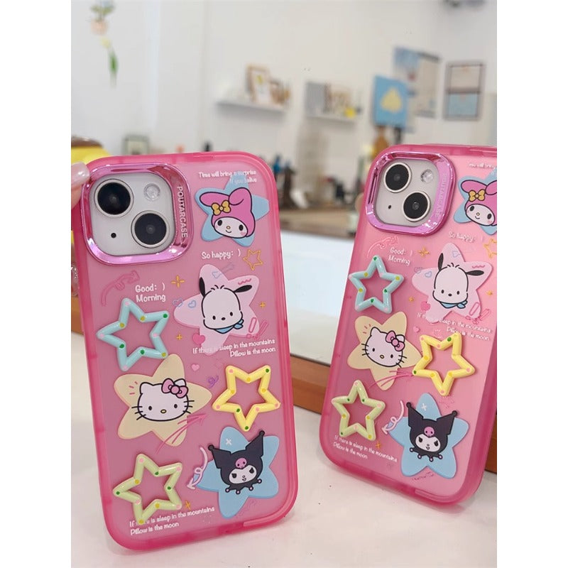 Cute Cartoon Sanrio Applies Apple 15 Mobile Phone Case Iphone14promax New 15pro Female 13pro Invisible Bracket 12pro Online Celebrity All-inclusive Anti-fall Protective Cover Soft Shell Tide.