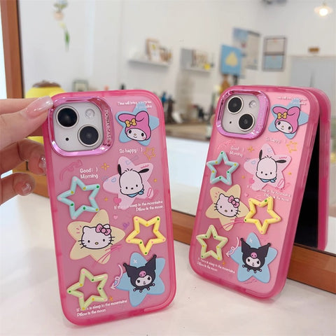 Cute Cartoon Sanrio Applies Apple 15 Mobile Phone Case Iphone14promax New 15pro Female 13pro Invisible Bracket 12pro Online Celebrity All-inclusive Anti-fall Protective Cover Soft Shell Tide.