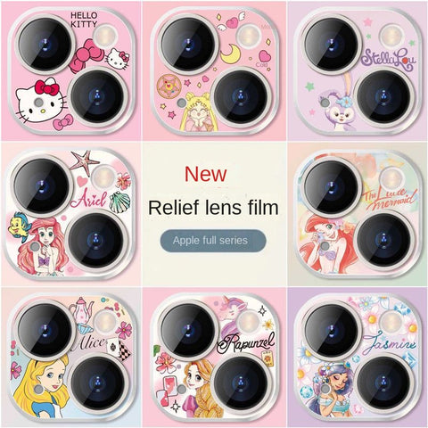 Apple 15 Cartoon Embossed Lens Film IPhone 11 Rear Camera Lens Sticker 14 ProMax Protective Ring Kulomi