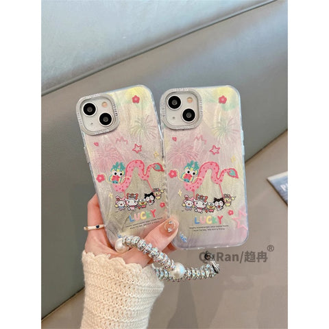 Hello Kitty Dragon Dance Wristband Hard Shell Apple Mobile Phone Case Kuromi My Melody Sanrio iPhone Case Full Body Protective Case For IPhone 11-15 Pro Max