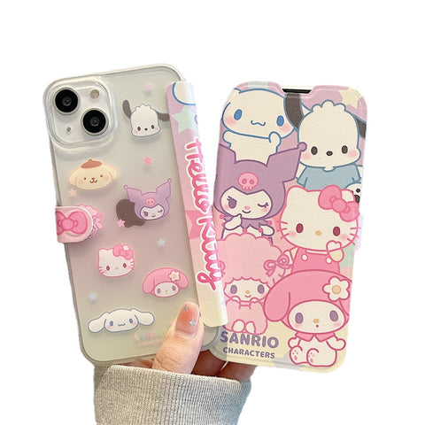 Suitable for Apple 14promax Phone Case IPhone 13 Flip Cartoon Sanrio 11 Korean Style New 12 Cute Women's 14 Internet Celebrity Super Hot 13 Pro Full Package Anti Drop 12 Pro Phone Case