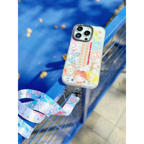 Anti Drop Laser Transparent Matte Cartoon Protective Case Suitable for Apple 15promax/14/13/12 Diagonal Spanning Soft Edge Hard Shell Backable Hanging Rope