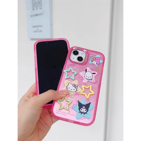 Cute Cartoon Sanrio Applies Apple 15 Mobile Phone Case Iphone14promax New 15pro Female 13pro Invisible Bracket 12pro Online Celebrity All-inclusive Anti-fall Protective Cover Soft Shell Tide.