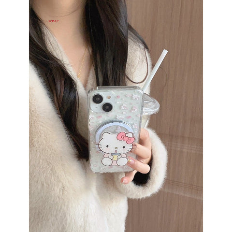 Suitable for Apple 14pro Phone Case IPhone15promax New 13 Cute Cinnamon Dog KT Cat Melody 12 Cartoon 15 Wireless Charging Magnetic Stand Case