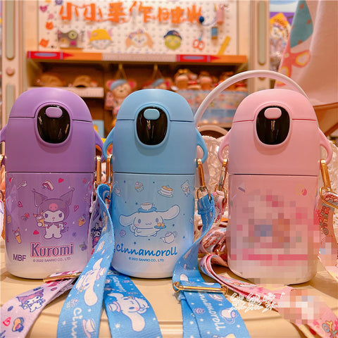 Sanrio Water Bottles with Straw & Warm Display 316 Thermos Cup Kuromi Cinnamaroll Carrying Water