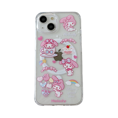 Cute Cartoon Sanrio Magnetic Bracket for Apple 15promax Phone Case Couple IPhone14 New 15pro Niche 11 Female 13 Anti-fall 12 Silicone 14pro All-inclusive Protective Case.