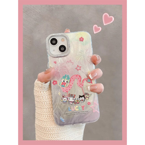 Hello Kitty Dragon Dance Wristband Hard Shell Apple Mobile Phone Case Kuromi My Melody Sanrio iPhone Case Full Body Protective Case For IPhone 11-15 Pro Max