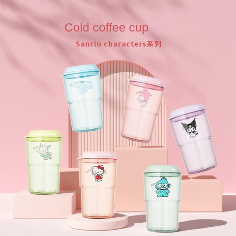 Instant Cold Extraction Coffee Cup 500ml Cartoon Plastic Cup Sealed Water Cup