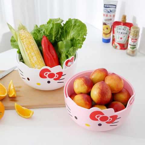 Cute Cartoon Kitchen Double-layer Vegetable Washing Basin, Drainage Basket, Multifunctional Rice Washer, Rice Sieve, Fruit Plate, Vegetable Basket