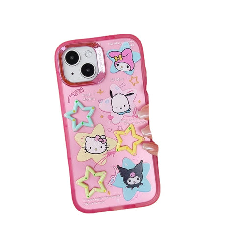 Cute Cartoon Sanrio Applies Apple 15 Mobile Phone Case Iphone14promax New 15pro Female 13pro Invisible Bracket 12pro Online Celebrity All-inclusive Anti-fall Protective Cover Soft Shell Tide.