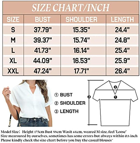 Women Short Sleeve Work Tops V Neck Button Down Office Business Casual Blouses Dressy Shirts S-XXL