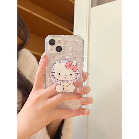 Suitable for Apple 14pro Phone Case IPhone15promax New 13 Cute Cinnamon Dog KT Cat Melody 12 Cartoon 15 Wireless Charging Magnetic Stand Case