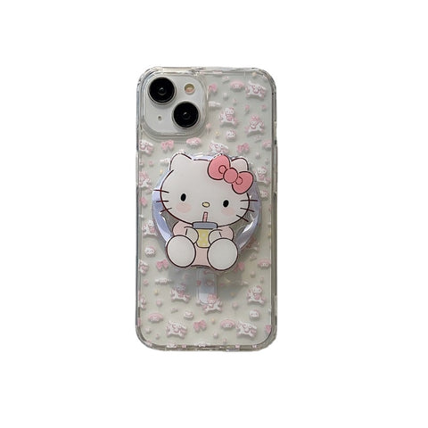 Suitable for Apple 14pro Phone Case IPhone15promax New 13 Cute Cinnamon Dog KT Cat Melody 12 Cartoon 15 Wireless Charging Magnetic Stand Case