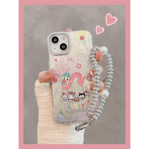 Hello Kitty Dragon Dance Wristband Hard Shell Apple Mobile Phone Case Kuromi My Melody Sanrio iPhone Case Full Body Protective Case For IPhone 11-15 Pro Max