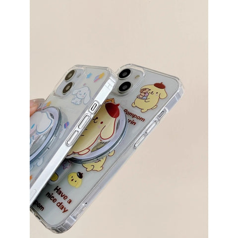 Cute Cartoon Sanrio Magnetic Bracket for Apple 15promax Phone Case Couple IPhone14 New 15pro Niche 11 Female 13 Anti-fall 12 Silicone 14pro All-inclusive Protective Case.