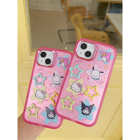 Cute Cartoon Sanrio Applies Apple 15 Mobile Phone Case Iphone14promax New 15pro Female 13pro Invisible Bracket 12pro Online Celebrity All-inclusive Anti-fall Protective Cover Soft Shell Tide.