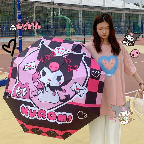 Kuromi Full-automatic Umbrella Korean Students Dual-purpose Folding Female Sunshade Sunscreen UV Sun.