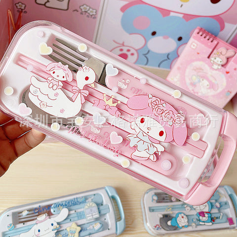 Sanrio Series 304 Stainless Steel Portable Tableware Storage Box Travel Outdoor Tableware