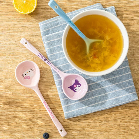 HelloKitty Long Handled Spoon Ceramic Children's Eating and Drinking Spoon Extended Spoon Design Cute Instagram