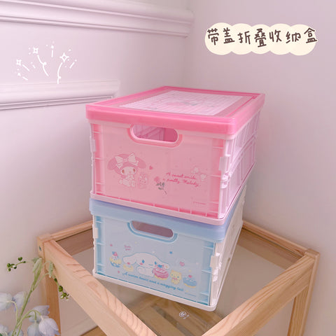 Transparent Folding Desktop Storage Box with Cover Snacks Books Toys Storage Box