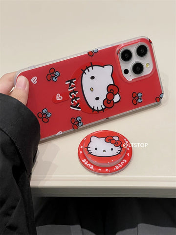 Simple Sanrio Cherry Hellokitty Magnetic Bracket Cute Sanrio iPhone Case Full Body Protective Case For IPhone 11-15 Pro Max