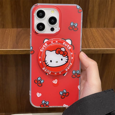 Simple Sanrio Cherry Hellokitty Magnetic Bracket Cute Sanrio iPhone Case Full Body Protective Case For IPhone 11-15 Pro Max