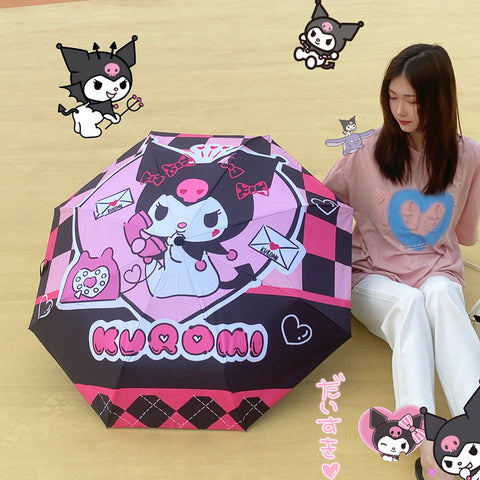 Kuromi Full-automatic Umbrella Korean Students Dual-purpose Folding Female Sunshade Sunscreen UV Sun.