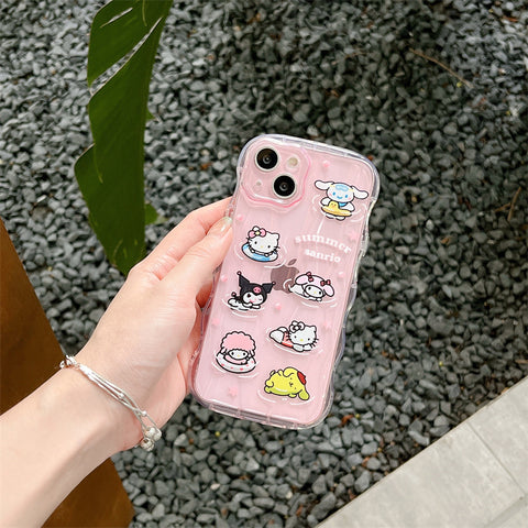 Summer Pink Swimming Cartoon Sanrio iPhone Case Full Body Protective Case For IPhone 11-15 Pro Max