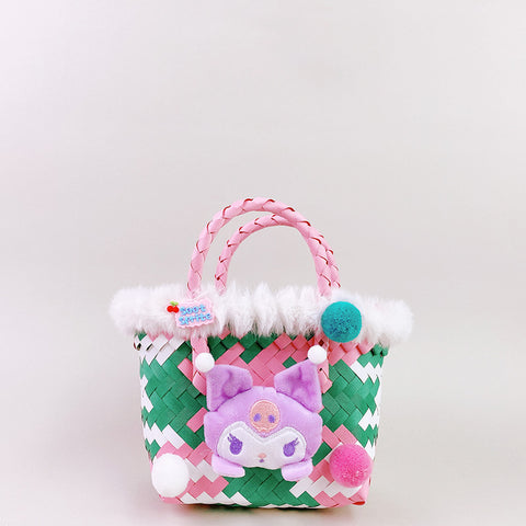 Sanrio Doll twill color-blocking woven vegetable basket handbag