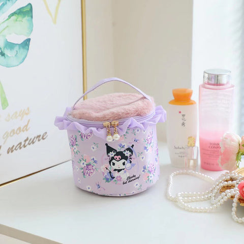 Sanrio Flower Ruffle Edge Portable Makeup Case Portable Bucket Bag