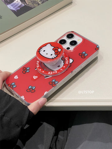 Simple Sanrio Cherry Hellokitty Magnetic Bracket Cute Sanrio iPhone Case Full Body Protective Case For IPhone 11-15 Pro Max