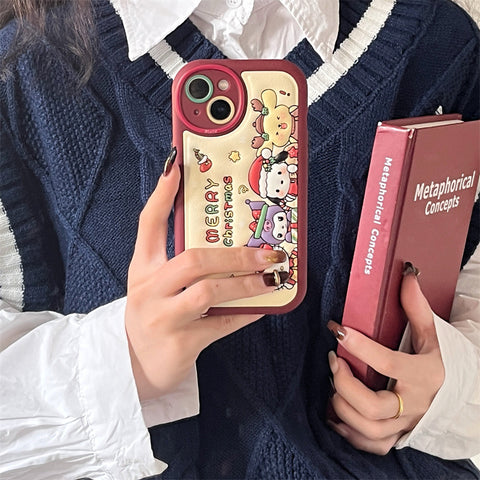 Cartoon Leather Christmas Cute Sanrio iPhone Case Full Body Protective Case For IPhone 11-15 Pro Max