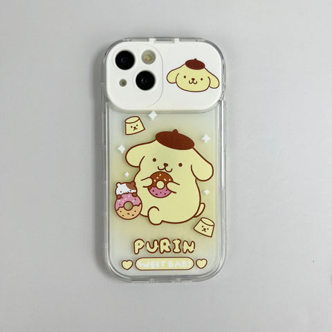 Sanrio Pom Pom Purin&Cinnamon Soft iPhone Cases with Mirror Suitable for iPhone 7P-14 Pro Max