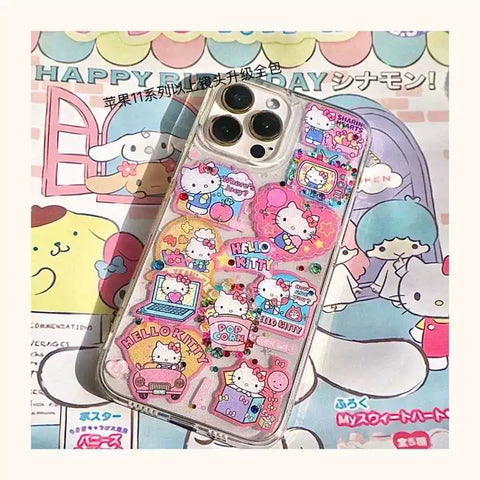 Handmade Drip Glue Cute Hello Kitty Cute Sanrio iPhone Case Full Body Protective Case For IPhone 11-15 Pro Max