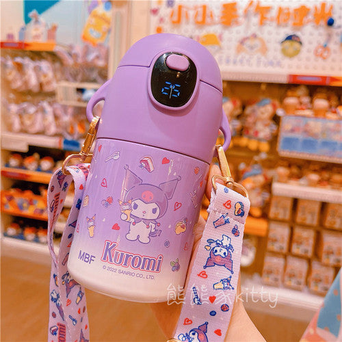 Sanrio Water Bottles with Straw & Warm Display 316 Thermos Cup Kuromi Cinnamaroll Carrying Water