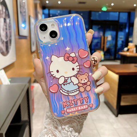 Japan and South Korea Cartoon Sanrio Colorful Laser Sanrio iPhone Case Full Body Protective Case For IPhone 11-15 Pro Max