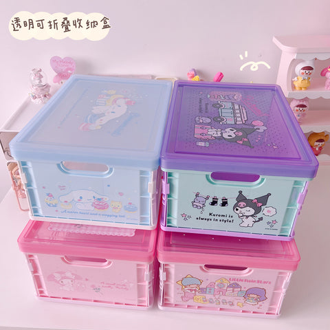 Transparent Folding Desktop Storage Box with Cover Snacks Books Toys Storage Box