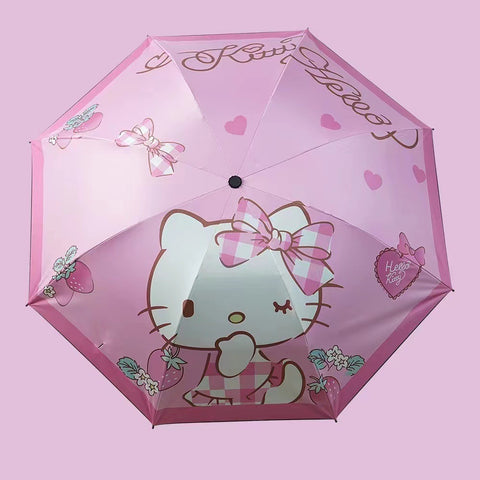 Wholesale of Spot Sanrio Kuromi Black Glue Dual-purpose Sunny Umbrellas, Folding Black Glue Cartoon Sun Umbrellas, Children's Umbrellas