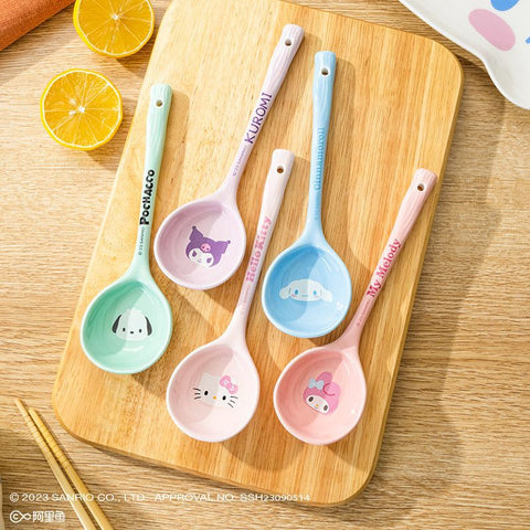 HelloKitty Long Handled Spoon Ceramic Children's Eating and Drinking Spoon Extended Spoon Design Cute Instagram