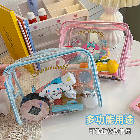 New Sanrio Cartoon Transparent Pencil Bag Waterproof Travel Wash Bag Large Capacity Portable Makeup Bag