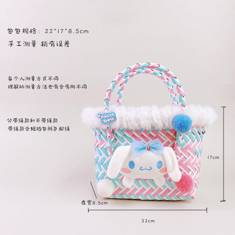 Sanrio Doll twill color-blocking woven vegetable basket handbag