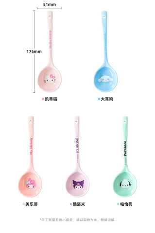 HelloKitty Long Handled Spoon Ceramic Children's Eating and Drinking Spoon Extended Spoon Design Cute Instagram