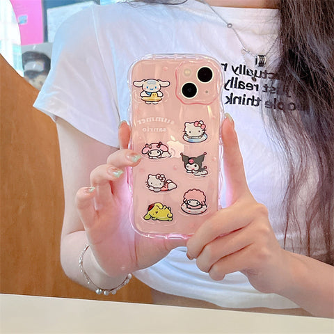 Summer Pink Swimming Cartoon Sanrio iPhone Case Full Body Protective Case For IPhone 11-15 Pro Max