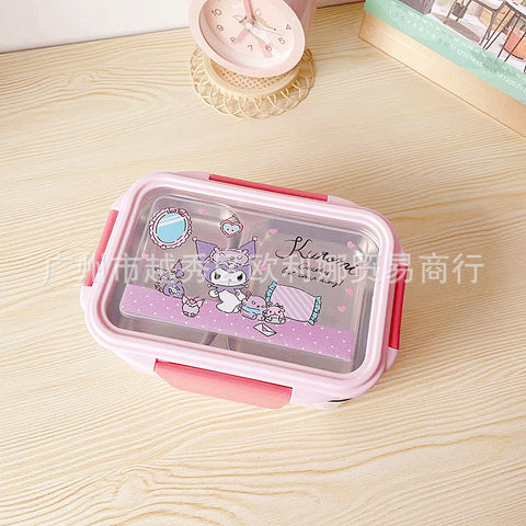 New Cartoon Stainless Steel Double Layer Lunch Box Anti scalding Portable Divided Insulated Lunch Box